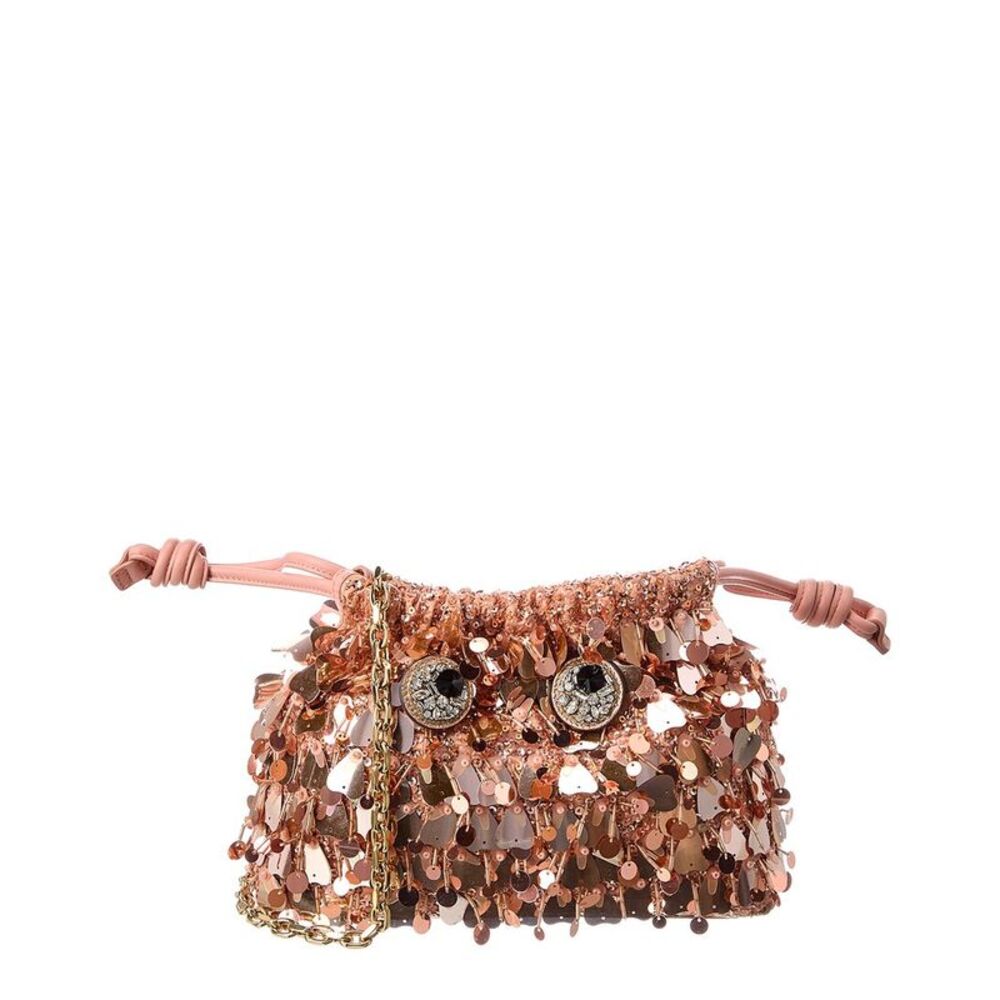 Anya Hindmarch Embellished Shrimp Satin & Leather Shoulder Bag, Pink